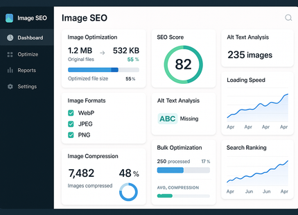 Create a dashboard view of image SEO service software 