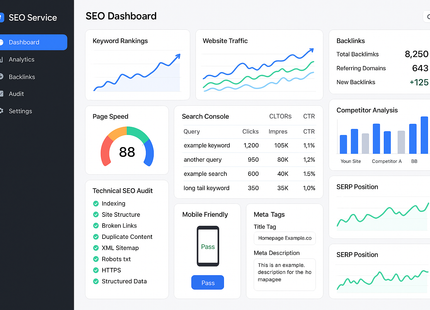 Create a dashboard view of SEO service software for images 