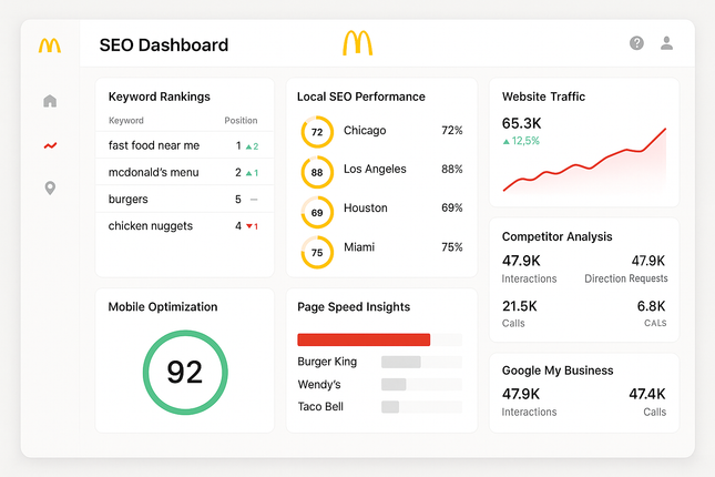 Create a dashboard view of SEO service software for mcdonalds