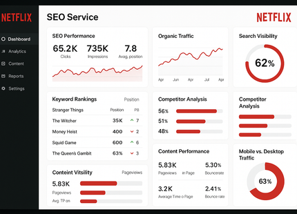 Create a dashboard view of SEO service software for Netflix