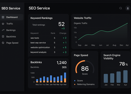 Create a dashboard view of SEO service software in black