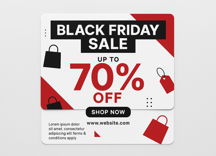 Create a real example of a postcard design for a business Black friday sale 