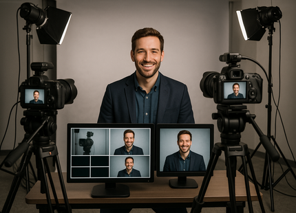 Multi-Camera Live Streaming with actor smiling