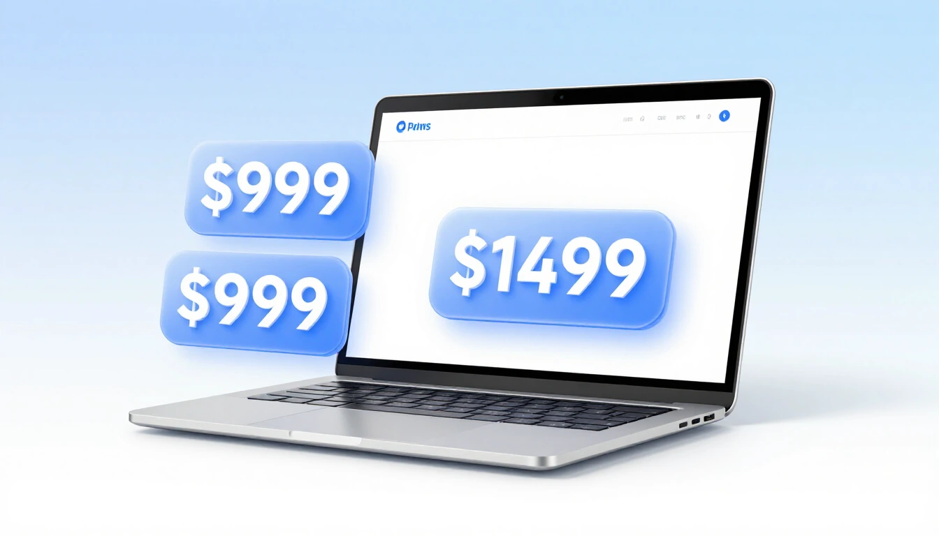 Small business website cost guide 2026 — laptop showing a professional website with pricing indicators