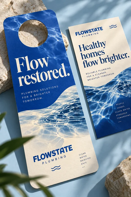 FLOWSTATE plumbing door hanger and flyer creative concept