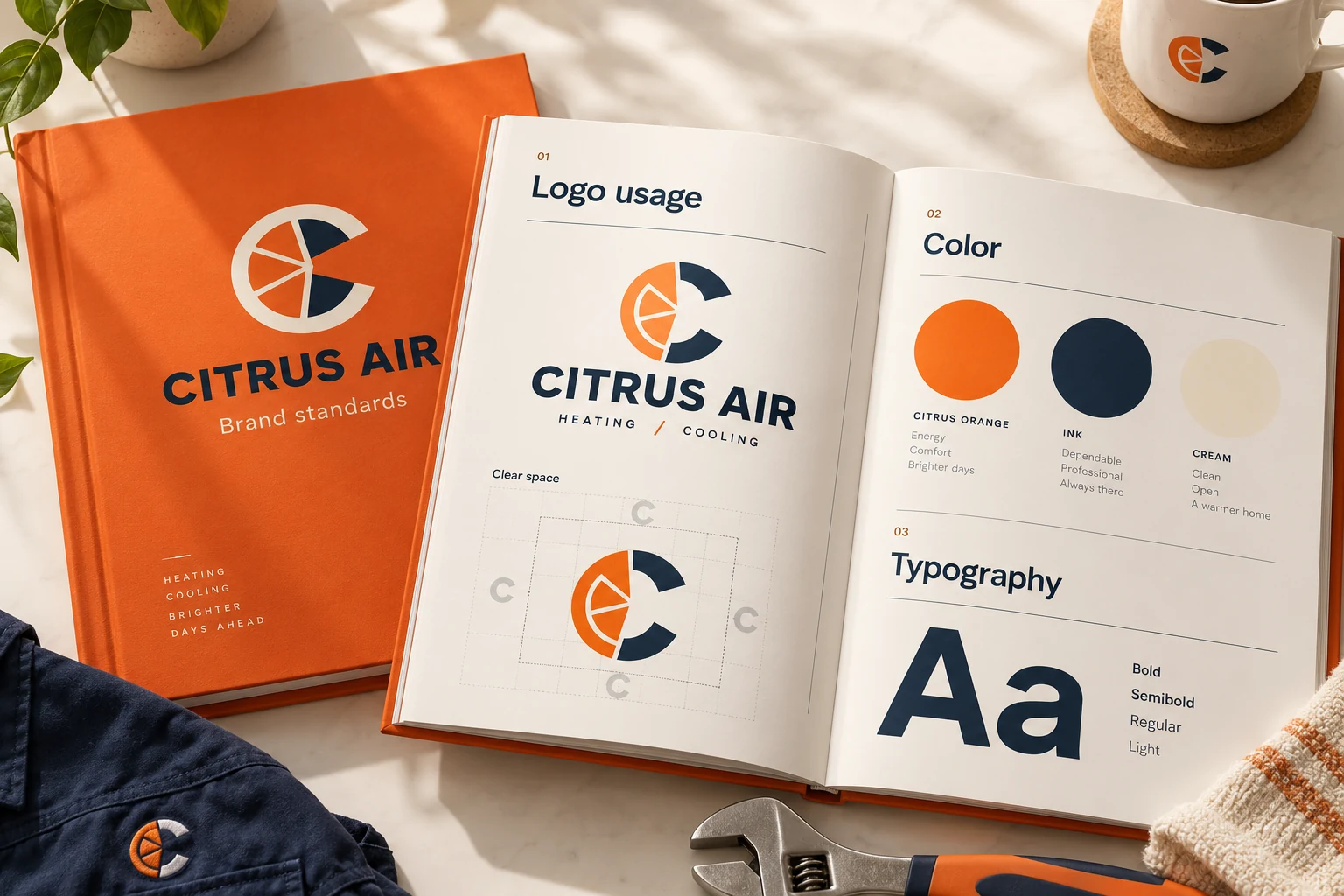 Citrus Air HVAC brand standards manual with logo, color and typography rules