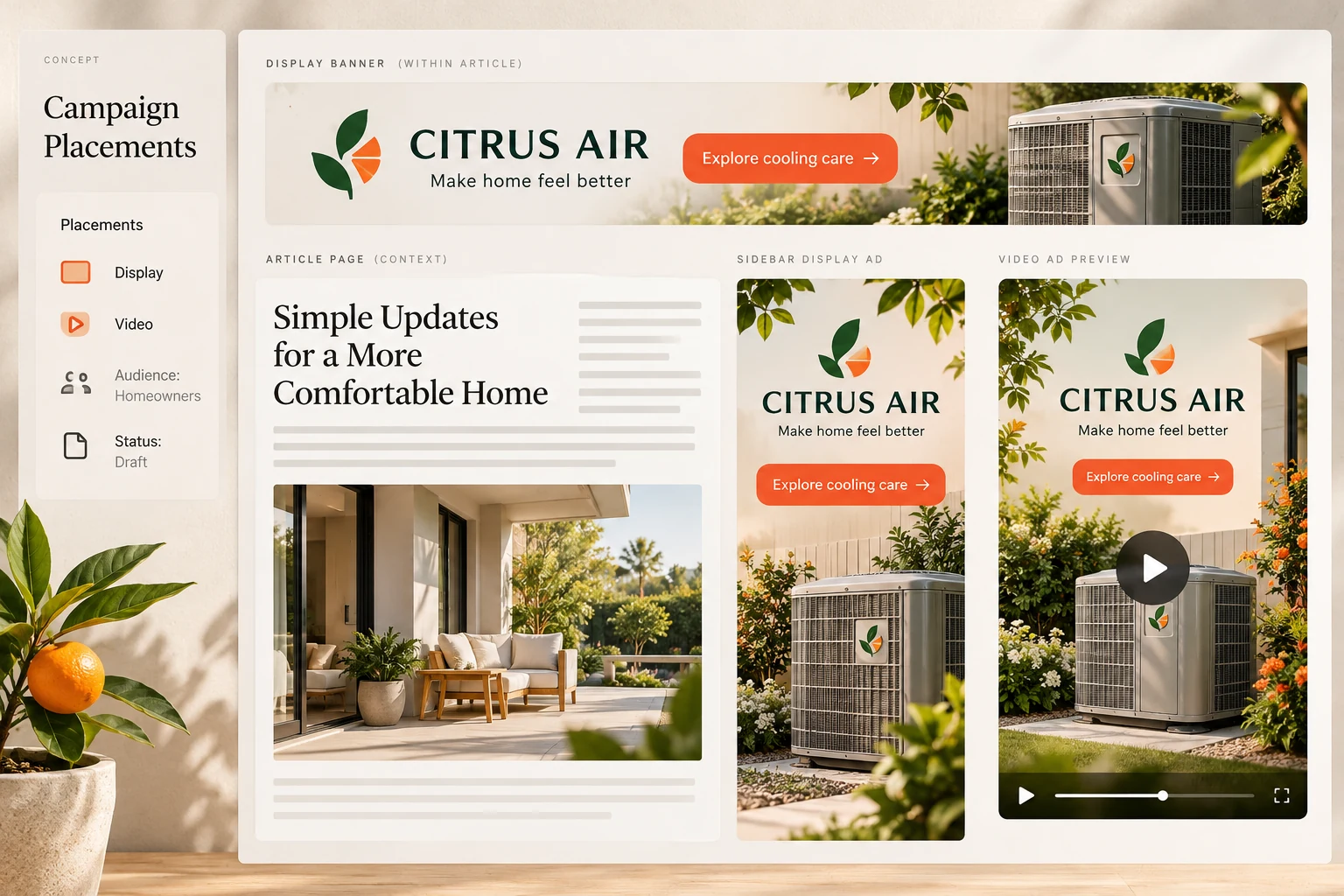 Citrus Air display and video advertising placements in a programmatic campaign concept