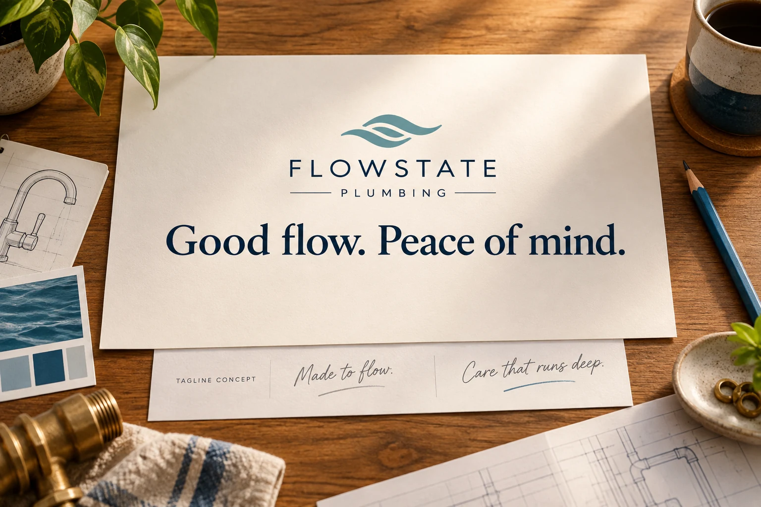 Flowstate Plumbing selected tagline with alternative copy concepts